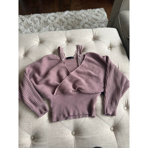 Women's Mauve V-Neck Cropped Sweater S